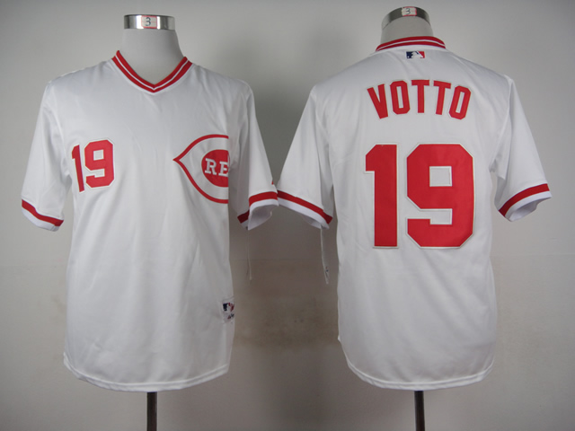 Men MLB Cincinnati Reds #19 Vott White throwback 1990 turn back jerseys